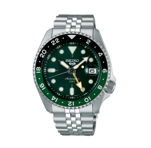 Seiko SSK035 5 Sports Automatic Silver- Tone with Green Dial GMT Series Watch