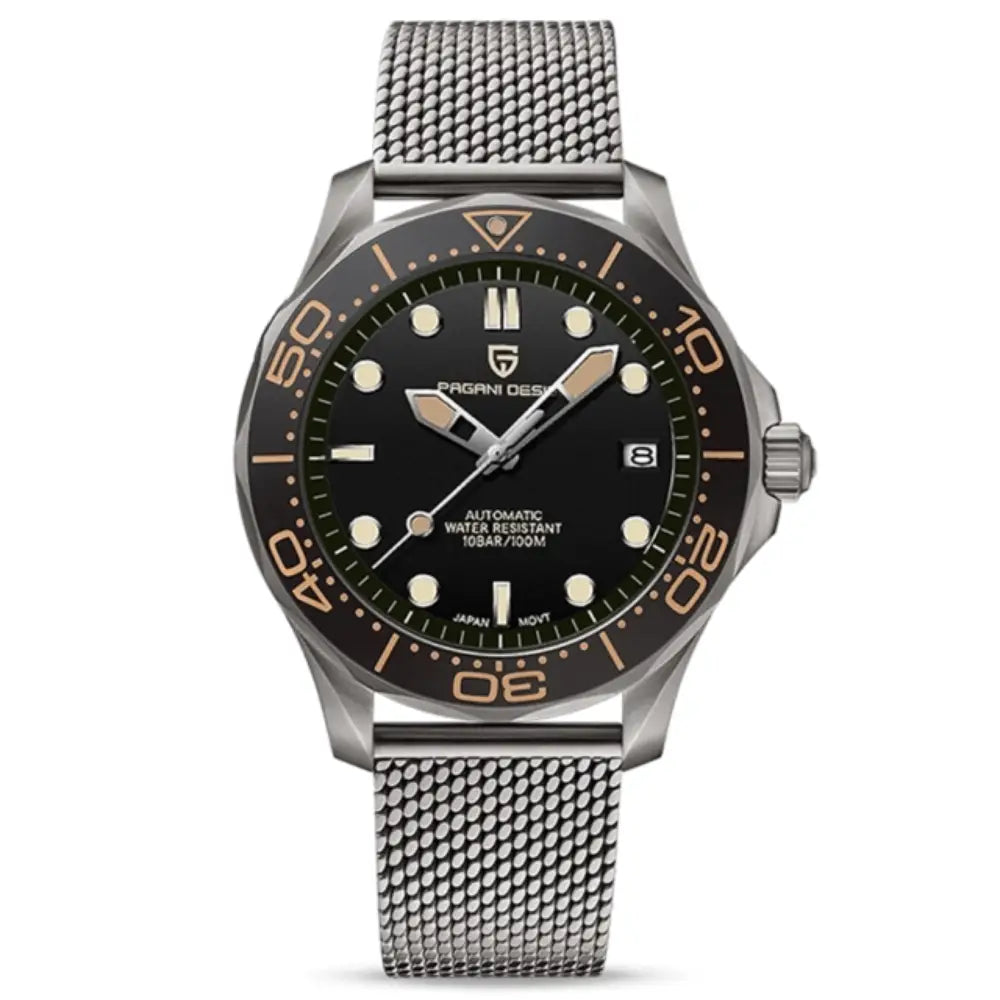 Pagani Design PD1667 - Black Dial Automatic Mesh Stainless Steel Men's Watch