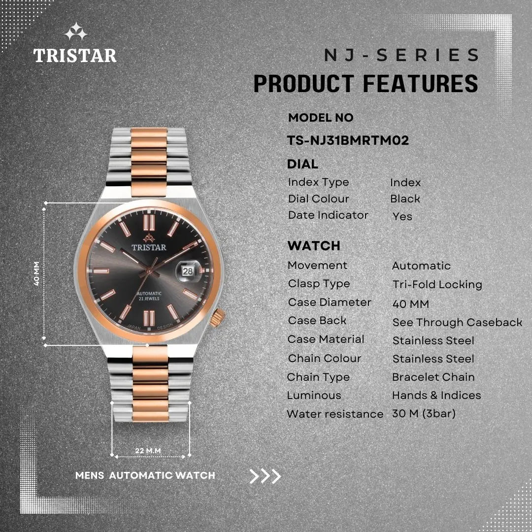 Tristar NJ31BMRTM02 Automatic Charcoal Dial Stainless Steel Men's Watch
