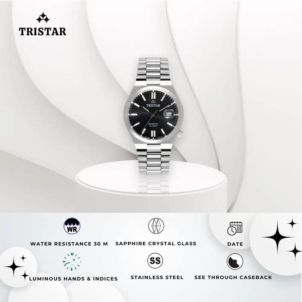 Tristar NJ31BMSSM02 Automatic Black Dial Stainless Steel Men's Watch