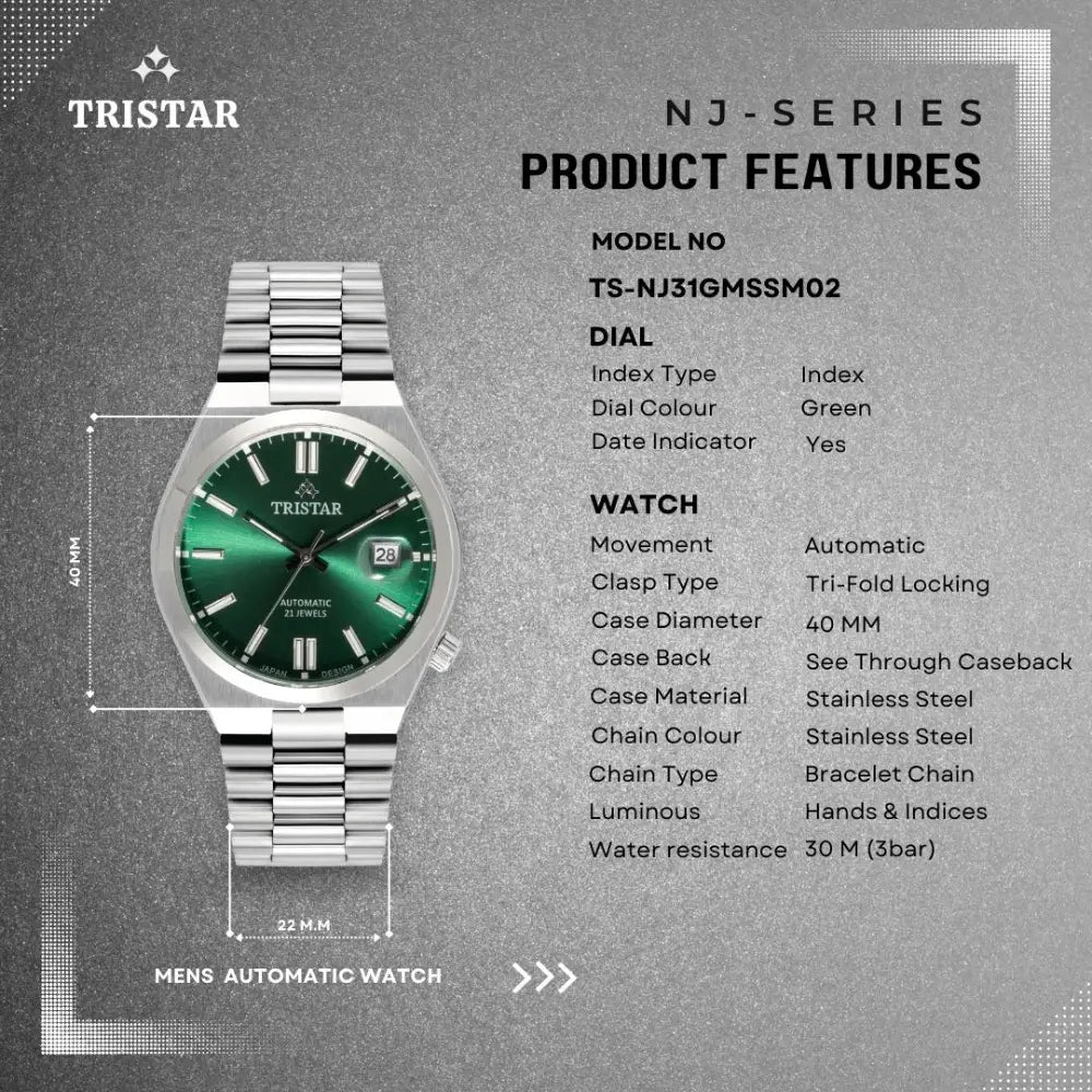 Tristar NJ31GMSSM02 Automatic Green Dial Stainless Steel Men's Watch