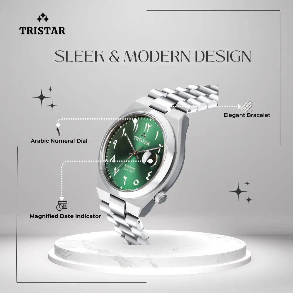 Tristar NJ33GMSSM03 Automatic Green Dial Arabic Dial Stainless Steel Men's Watch