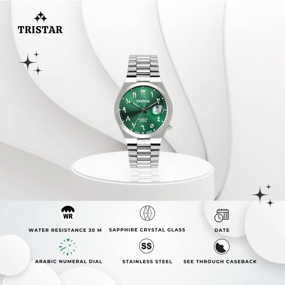 Tristar NJ33GMSSM03 Automatic Green Dial Arabic Dial Stainless Steel Men's Watch