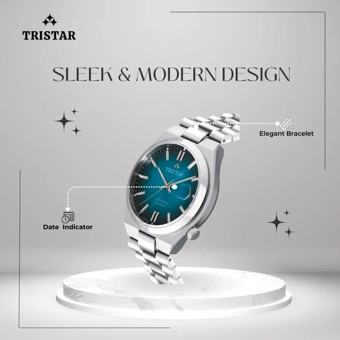 Tristar NJ31IMSSM02 Automatic Gradient Blue Dial Stainless Steel Men's Watch