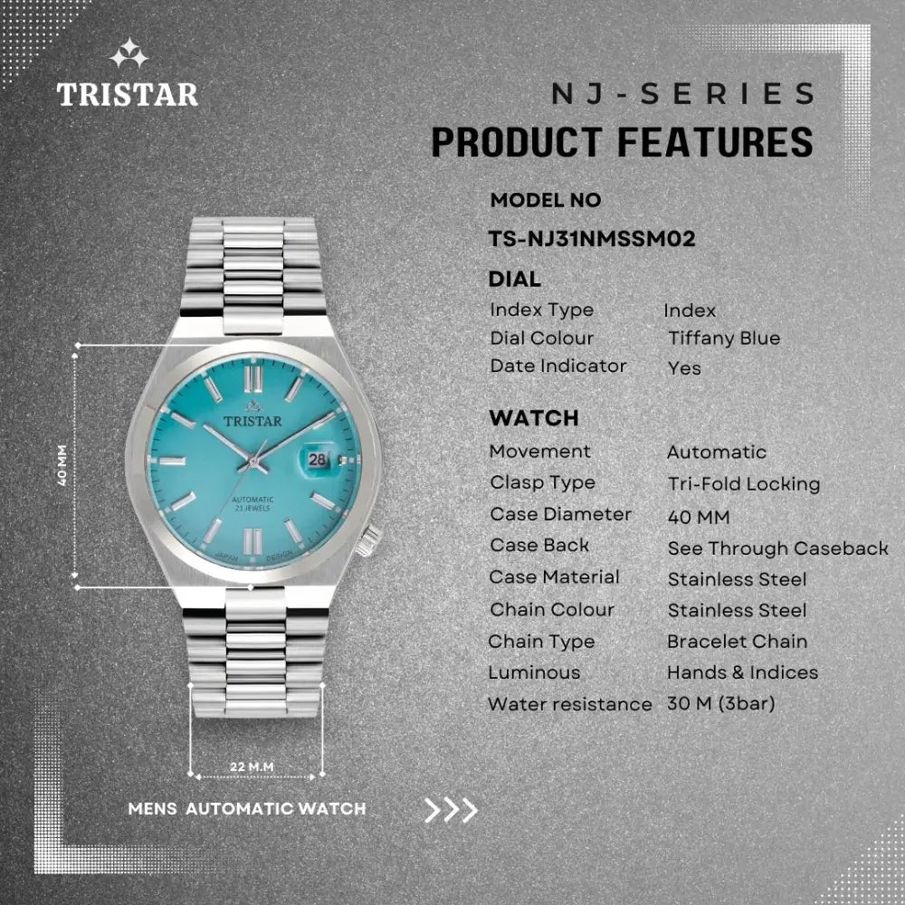 Tristar NJ31NMSSM02 Automatic Turqoise Dial Stainless Steel Men's Watch