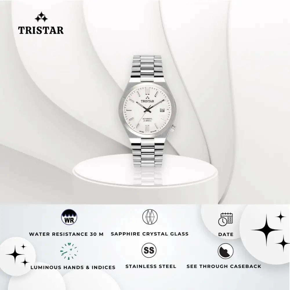 Tristar NJ31WMSSM02 Automatic White Dial Stainless Steel Men's Watch
