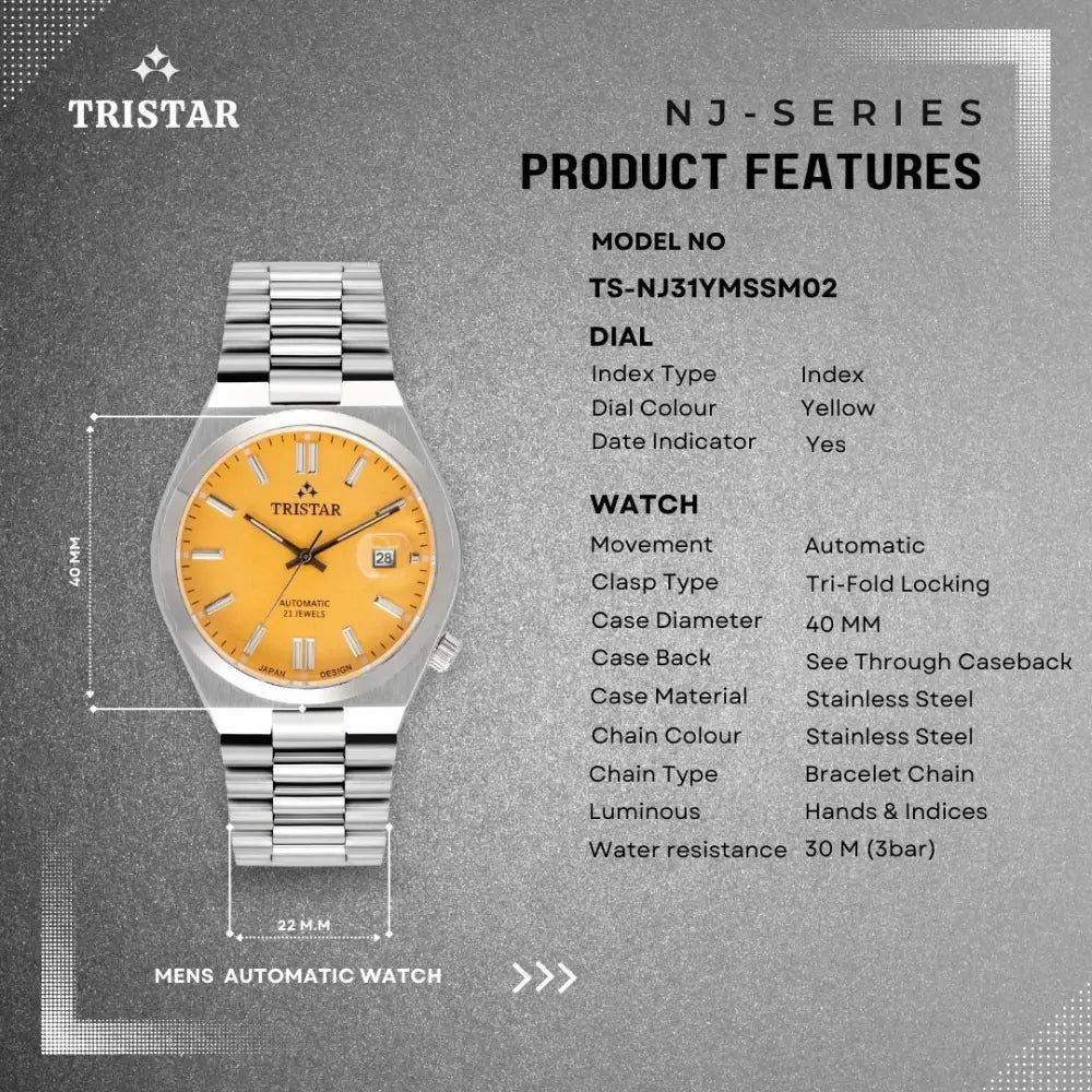 Tristar NJ31YMSSM02 Automatic Yellow Dial Stainless Steel Men's Watch