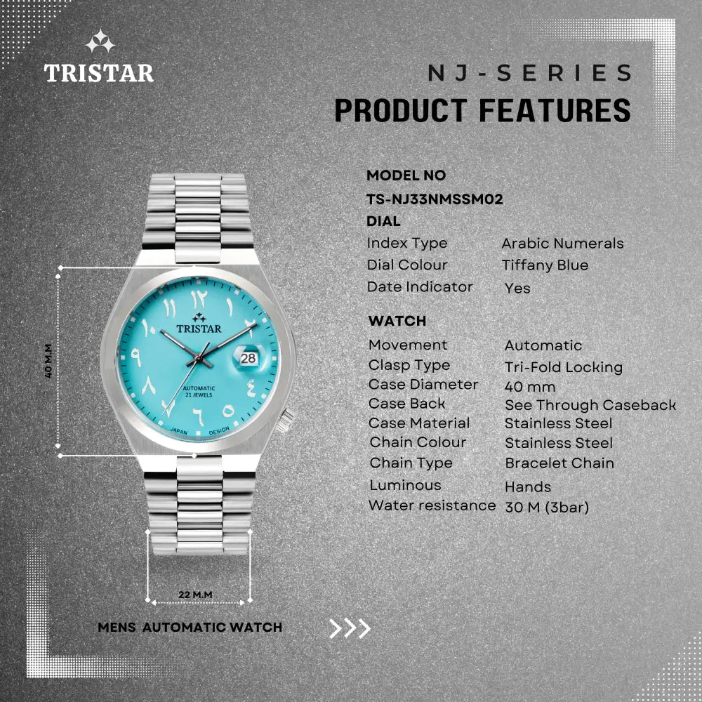 Tristar NJ33NMSSM03 Automatic Turqoise Dial Arabic Dial Stainless Steel Men's Watch